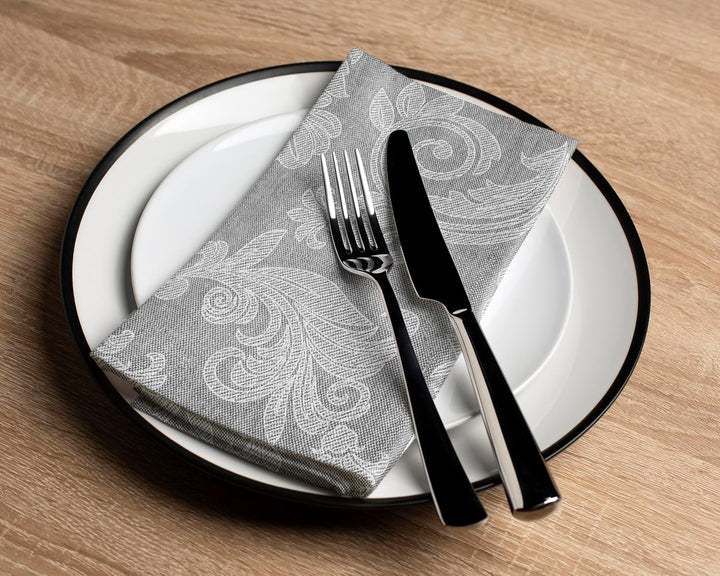 Encasa XO Esstisch Servietten Set von 12 I Grösse 45x45 cm I Blumen Grey Jacquard -Stil Druck Auf Ha