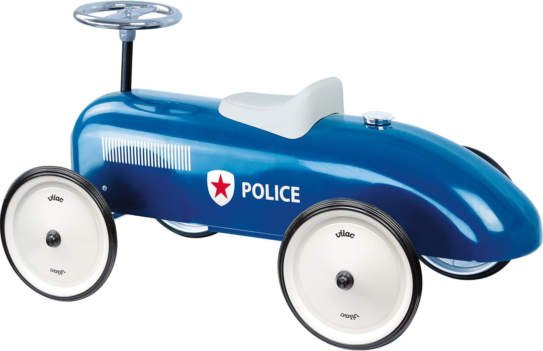 Vilac - Vintage Polizei Autoträger – Spielzeug aus Metall – leise Räder – Lenkrad – Dekoration – Bla