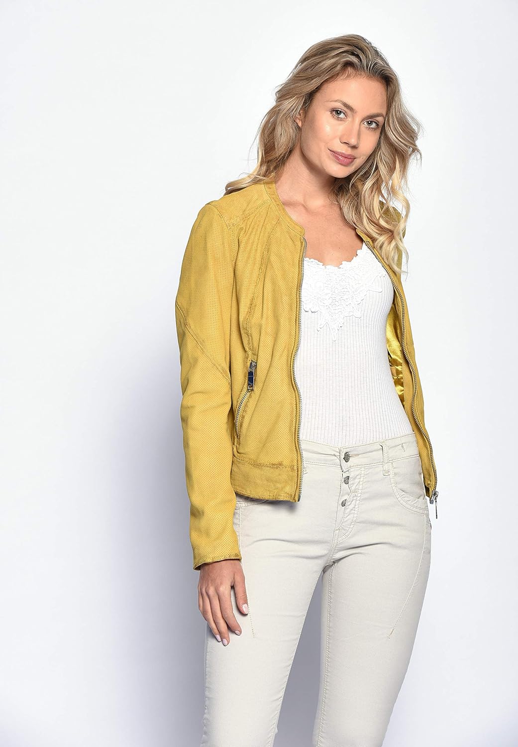 MAZE Damen Lederjacke Mabel S Gelb, S Gelb