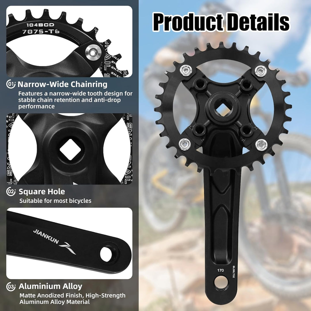 ZTZ Mountainbike 170 mm Vierkant-Kurbelgarnitur mit 104 BCD 32/34/36/38T Kettenblatt, MTB-Kurbel aus