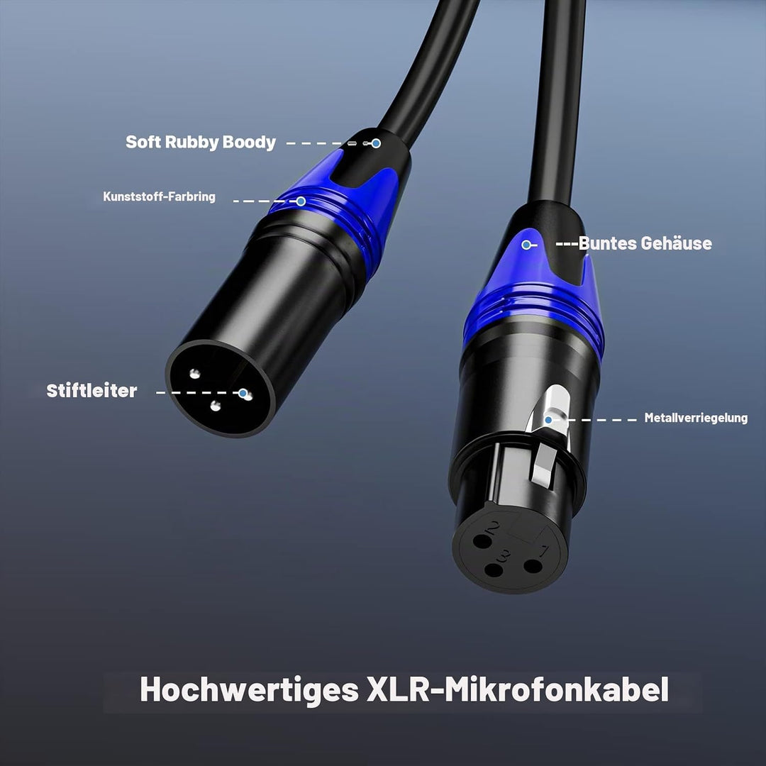 EBXYA XLR-Kabel XLR-auf-XLR-Mikrofonkabel 2M 10 Stück, 3-polig, symmetrisches XLR-Kabel, Stecker auf
