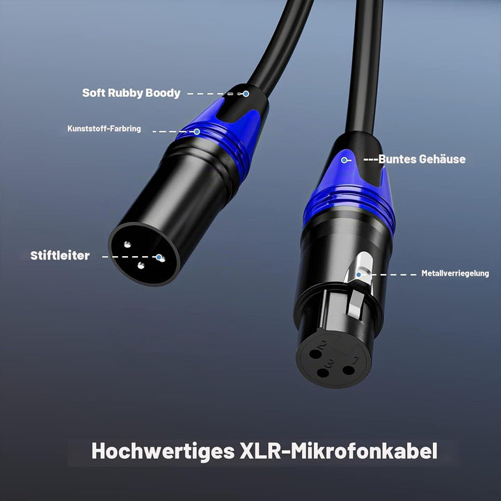 EBXYA XLR-Kabel XLR-auf-XLR-Mikrofonkabel 2M 10 Stück, 3-polig, symmetrisches XLR-Kabel, Stecker auf