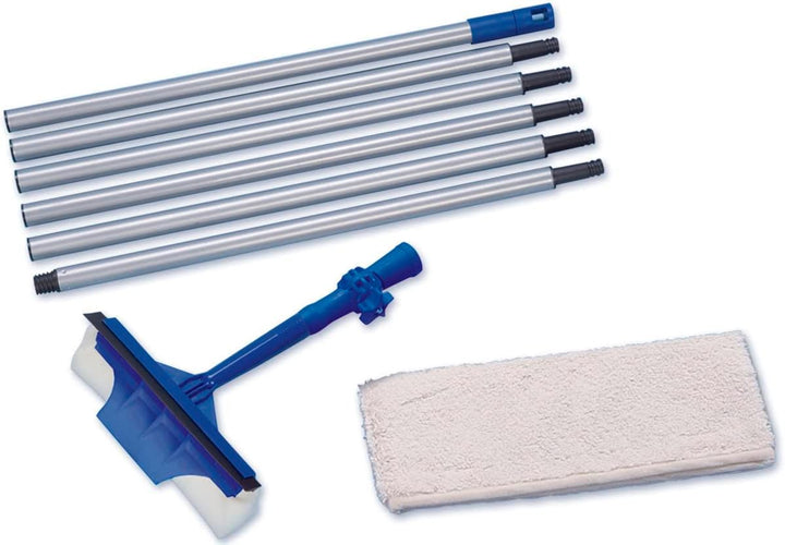 WENKO 7161500 Fensterwischer - extra lang (3m), Microfaser, Wischkopf mit Schwamm, Knickgelenk A 1 -