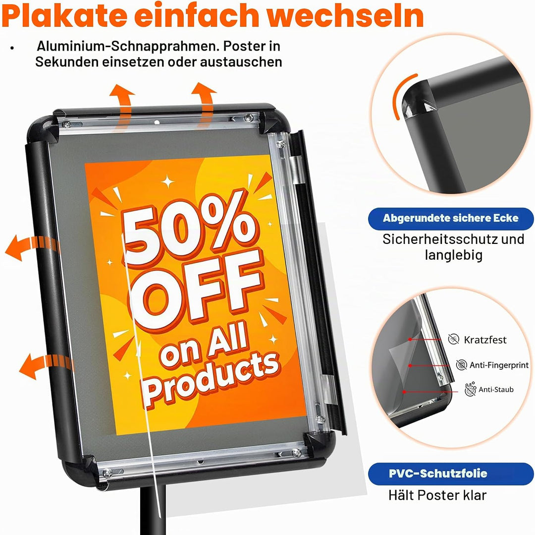 VAIIGO A3 Infoständer Höhenverstellbar Aluminium DIN A3 Plakatständer Informationsständer Präsentati