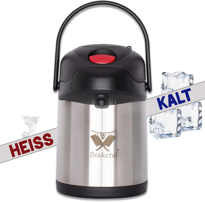 Beeketal 'BPK Serie' Gastro Pumpkanne, doppelwandige Edelstahl Isolierkanne mit leichtgängigem Pumpm