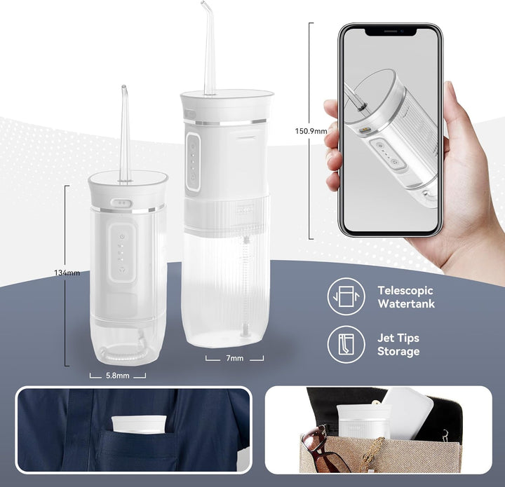 Munddusche Kabellos - Munddusche Testsieger Water Flosser for Teeth 3 Modi & 4 Düsen, IPX7 Wasserdic
