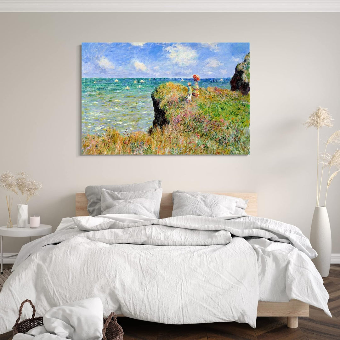 Leinwand (100x70cm): Claude Monet - Spaziergang auf Klippen-Ebene bei Pourville 100x70 cm, 100x70 cm