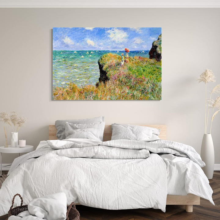 Leinwand (100x70cm): Claude Monet - Spaziergang auf Klippen-Ebene bei Pourville 100x70 cm, 100x70 cm