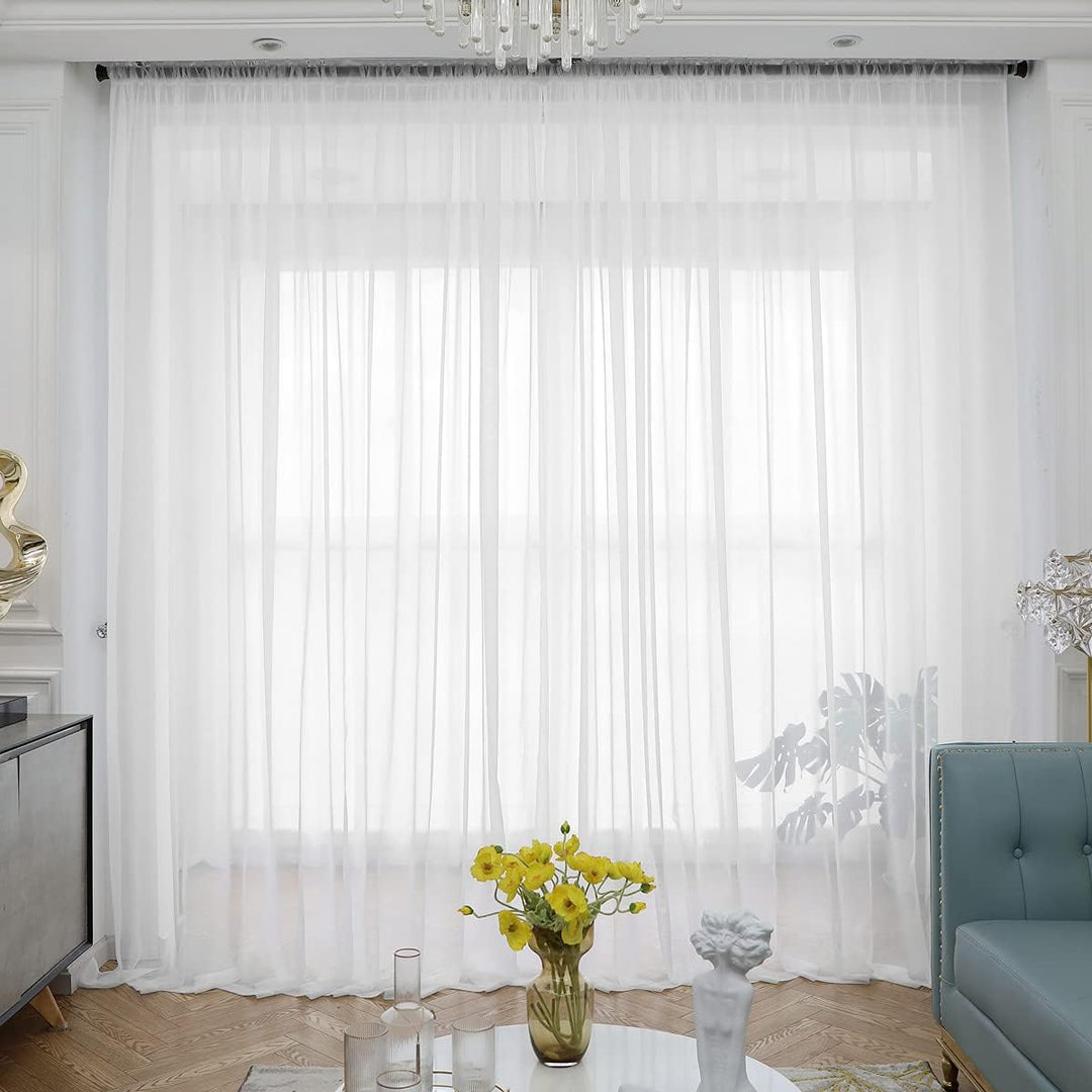 ABCHOME Elfenbeinfarbene transparente Vorhänge, 330 cm lang, 2 Paneele, Stangentasche, Voile, halbtr