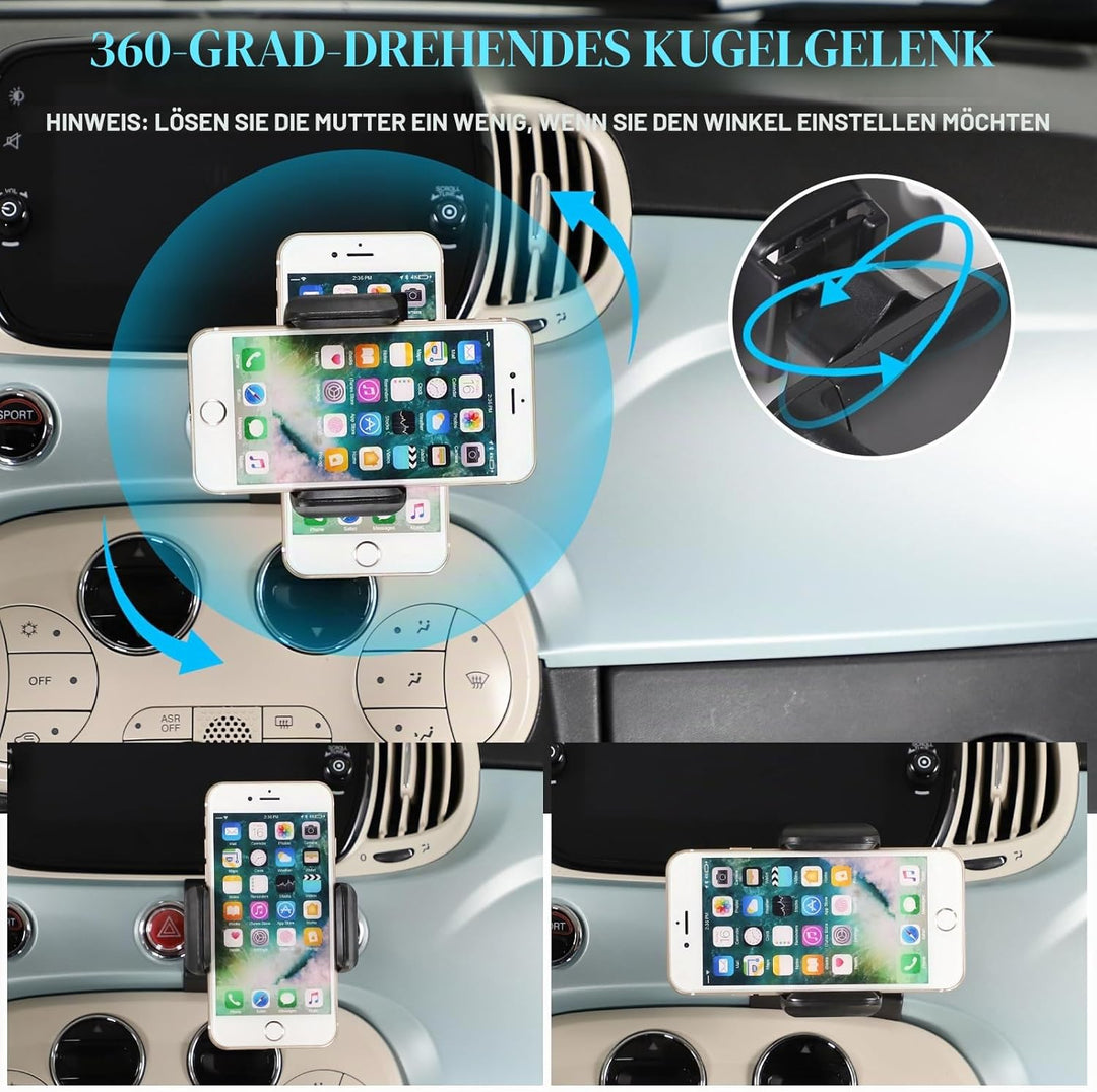 METYOUCAR Handyhalter für Fiat 500 2016-2024 - Rotierender Handyhalter fürs Auto für iPhone Android
