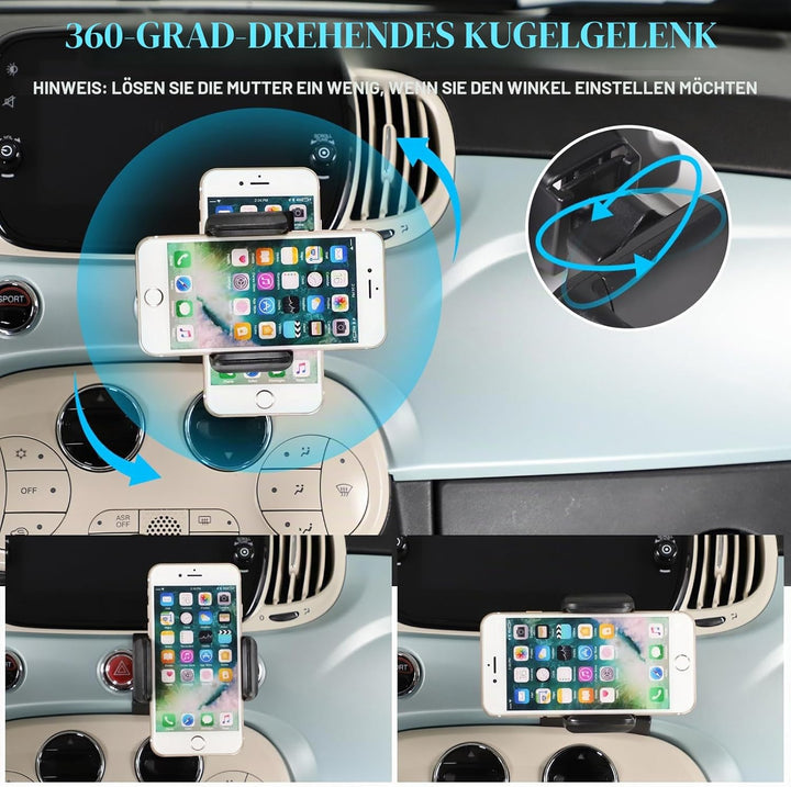 METYOUCAR Handyhalter für Fiat 500 2016-2024 - Rotierender Handyhalter fürs Auto für iPhone Android