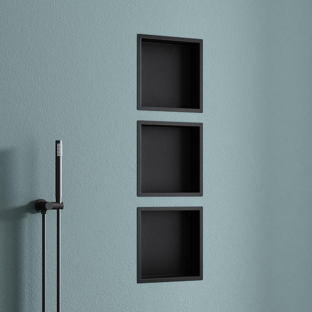 doporro Wandnische Dusche Schwarz 30 x 30cm | Duschablage Bad befliesbar aus Edelstahl | Duschregal