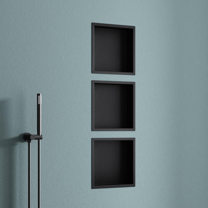 doporro Wandnische Dusche Schwarz 30 x 30cm | Duschablage Bad befliesbar aus Edelstahl | Duschregal