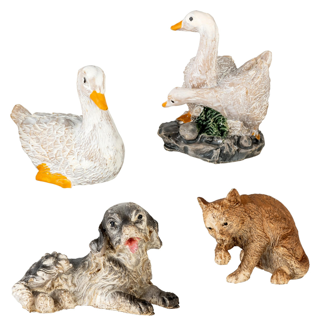 MaMeMi Krippenfiguren Tierset - Gans, Schwan, Hund und Katze Gans & Co, Gans & Co