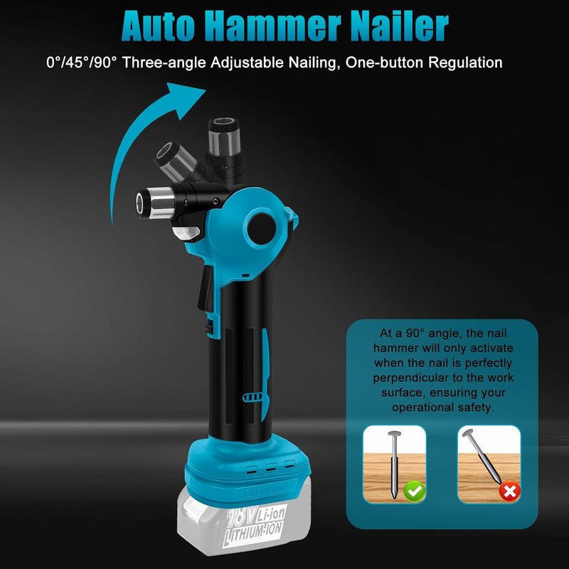 Akku Automatik Hammer kompatibel mit Makita 18V Akku, Elektro Nagel Hammer mit verstellbarem 3-Posit