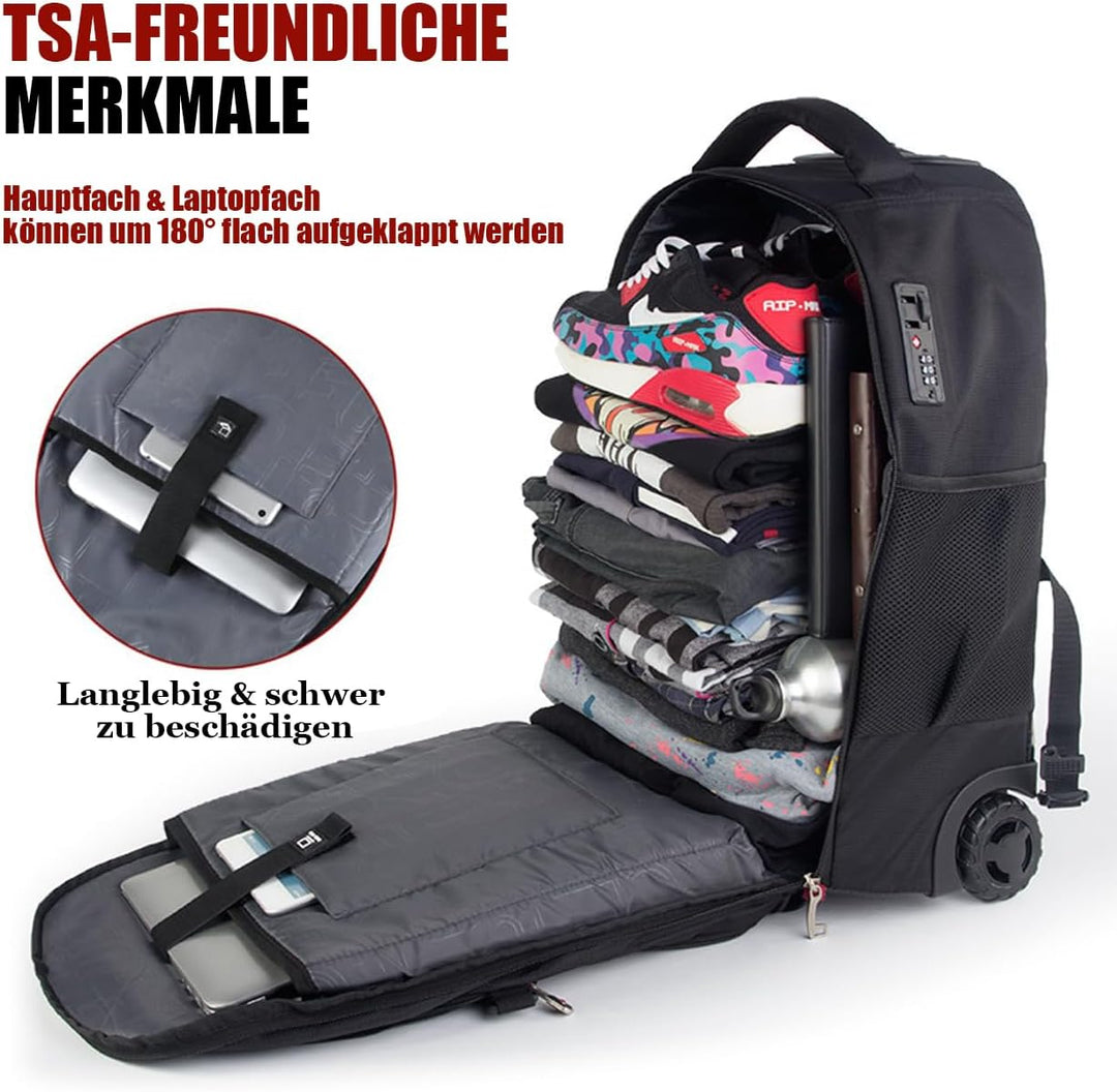 star cloud Extra Grosser Trolley Rucksack mit Rollen Wasserfest, 18 inch-Laptopfach, 22,5x15x10 inch