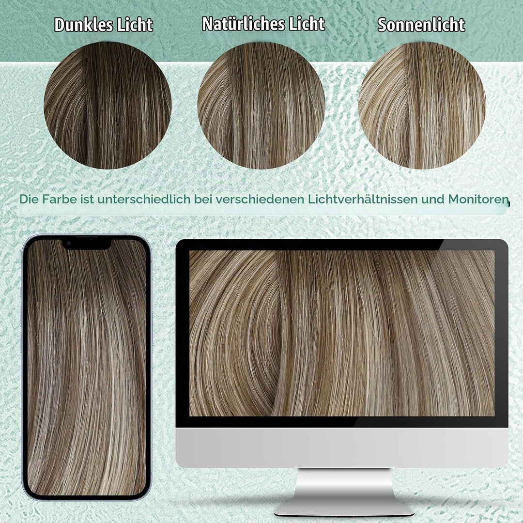 Easyouth Tressen Extensions Echthaar Remy Ombre Blond Tressen Echthaar Mittelbraun Mix Platin Blond