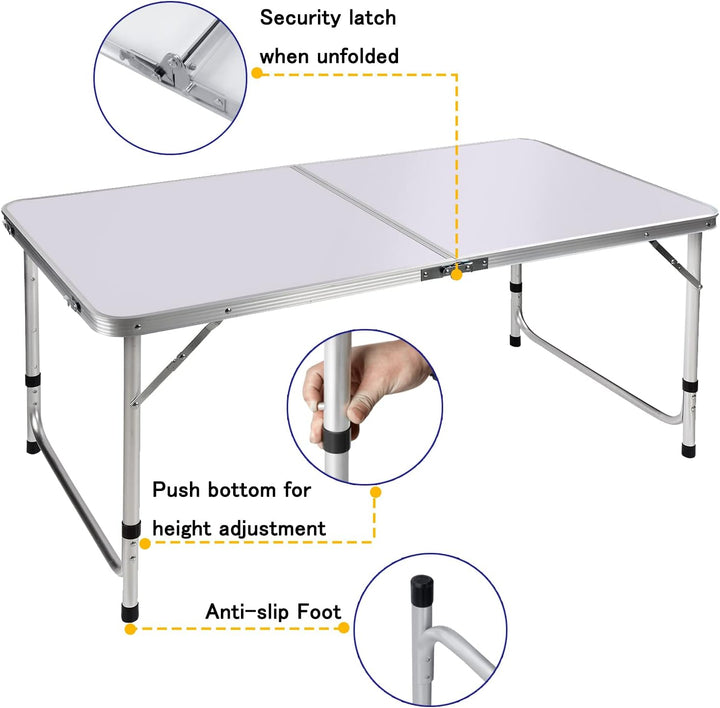 Klapptisch, 122 cm, für PC, Laptop, Büro, Arbeitszimmer, Outdoor, Picknick, Camping, Esstisch, Gamin