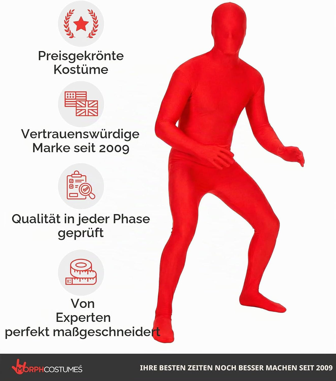 MSUIT Roter Morphsuit für Erwachsene, Ganzkörperanzug Herren Damen, Faschingskostüm - L (163cm-175cm