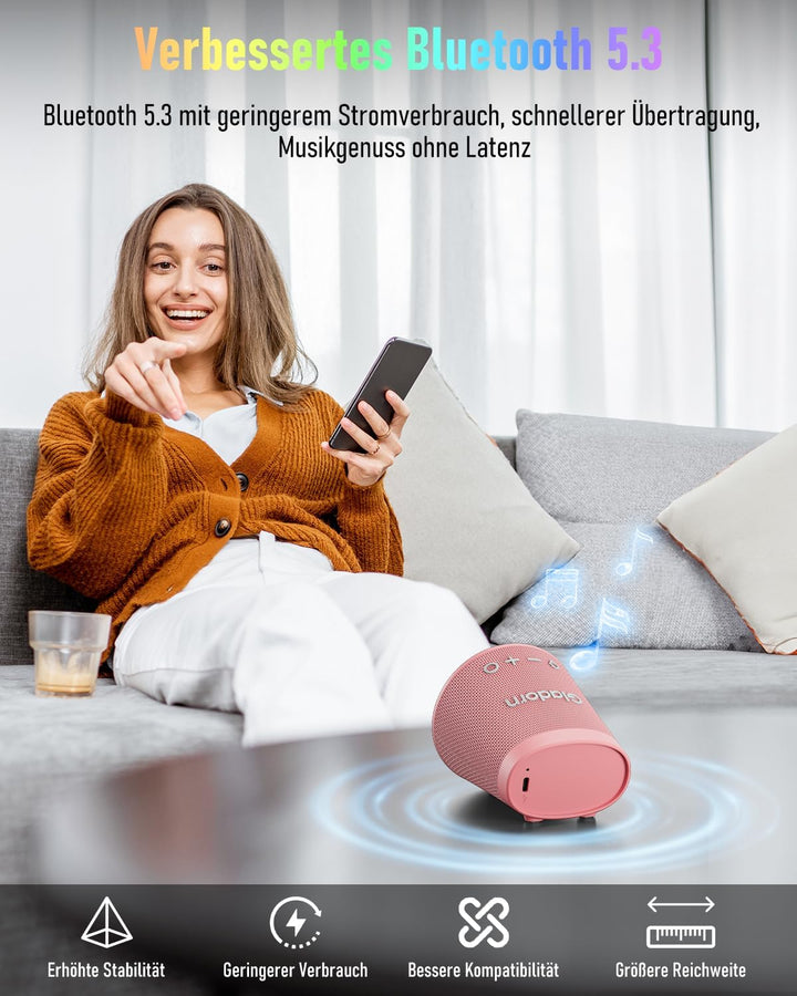 Tragbarer Bluetooth-Lautsprecher Drahtlos, IPX6 Wasserdichter Bluetooth-Lautsprecher mit 9 Farblicht