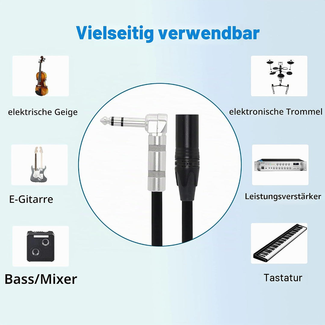 1/4-Zoll-auf-XLR-Kabel, 90 Grad rechtwinklig, 6,35 mm TRS-Stecker auf XLR-Stecker, Stereo-Audio-Mikr