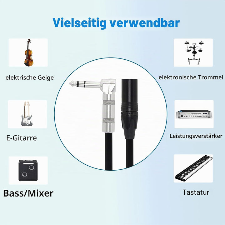 1/4-Zoll-auf-XLR-Kabel, 90 Grad rechtwinklig, 6,35 mm TRS-Stecker auf XLR-Stecker, Stereo-Audio-Mikr