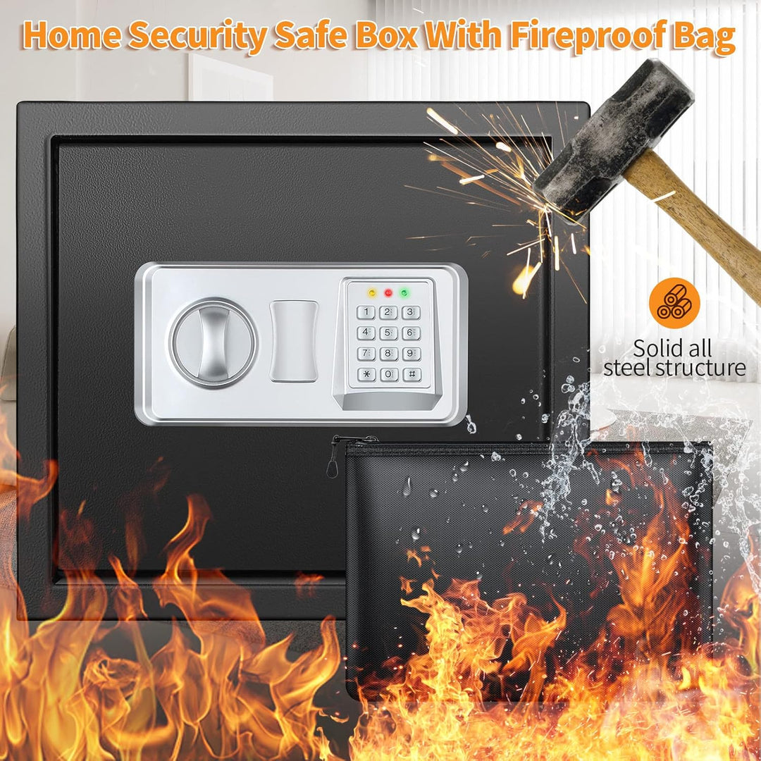 30L Safe Tresor Feuerfest mit Wasserdichter Geldtasche, Digitaler Heimtresor mit Herausnehmbares Reg