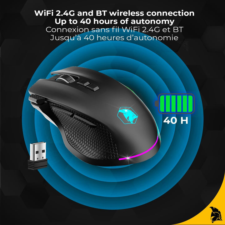 EMPIRE GAMING RF906 Kabellose Gaming-Maus, 3 Modi, 2,4 GHz, BT, kabelgebunden, 8 programmierbare Tas