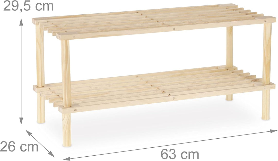 Relaxdays Schuhregal Holz, schmaler Schuhständer mit 2 Ebenen, bis zu 4 Paar Schuhe, H x B x T: 29,5
