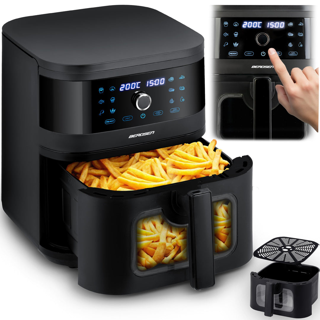Berdsen Heissluftfritteuse XXL 8L - Airfryer mit Sichtfenster und Touchscreen - 1700W - 12 Programme