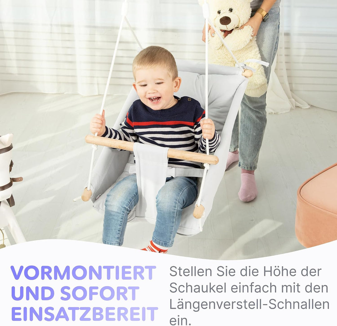 Leinwand Baby Hängematte Schaukel von Cateam - Grau - Hängende Schaukel aus Holz für Baby mit Sicher