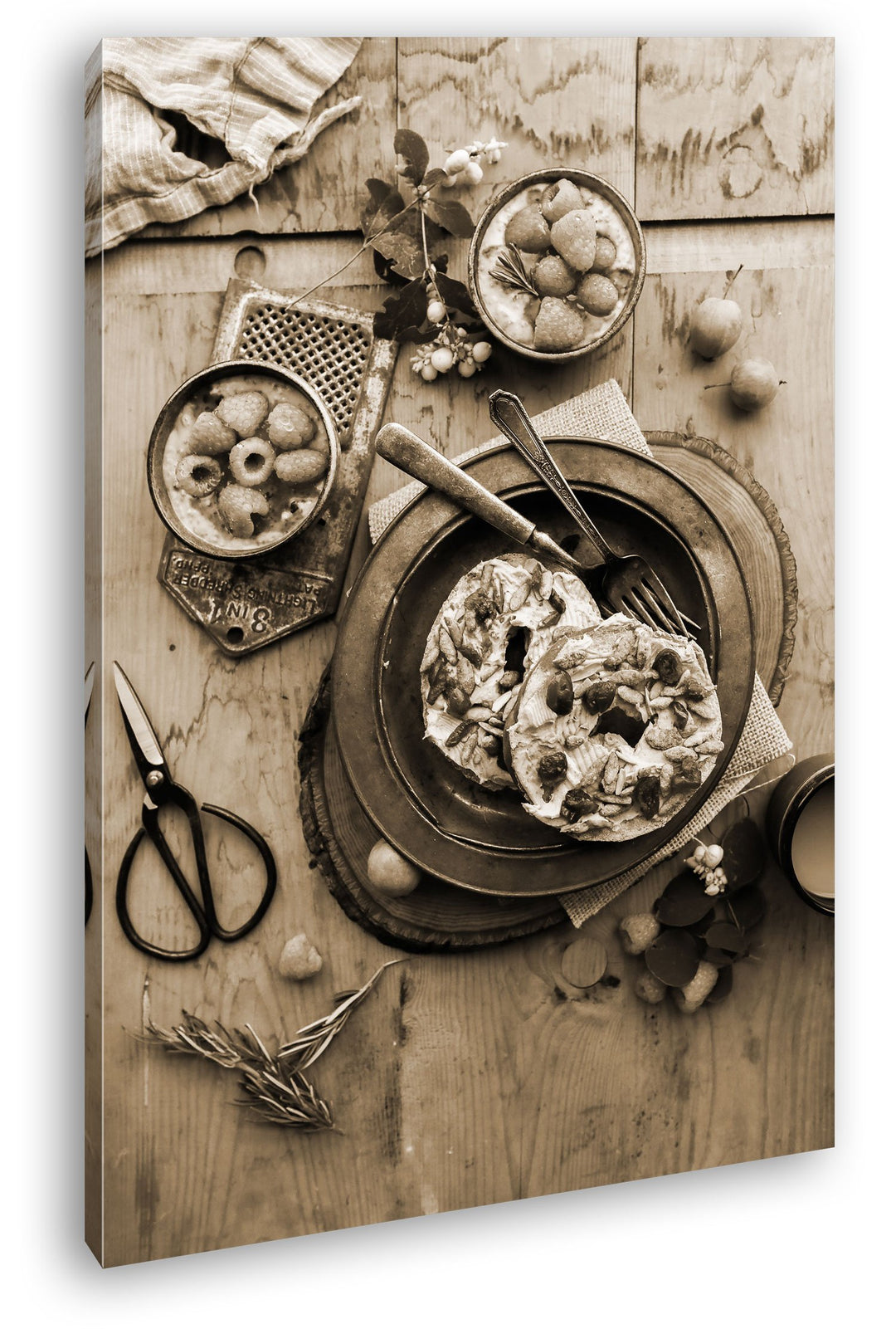 deyoli fruchtiger Kuchen Format: 80x60 Effekt: Sepia als Leinwand, Motiv fertig gerahmt auf Echtholz