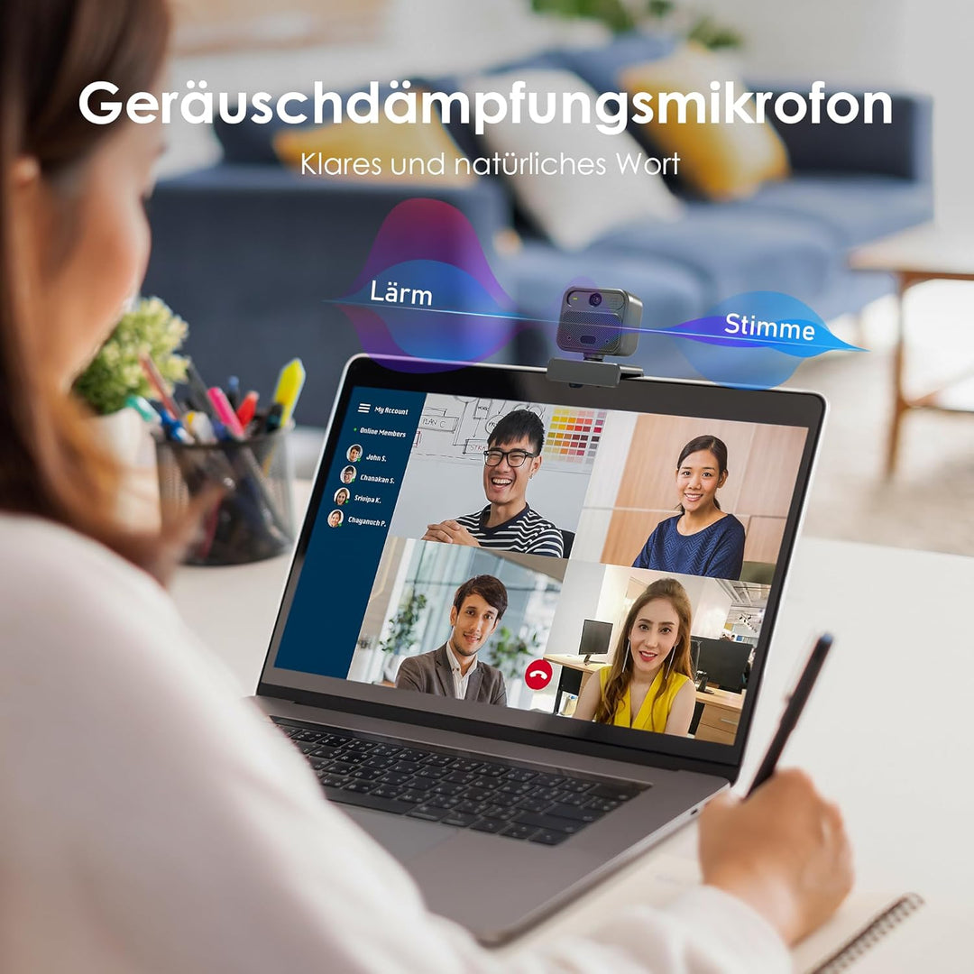 W12S Webcam 4K/30FPS, Doppelmikrofon Geräuschunterdrückung, Fernbedienung, UHD Sony Sensor, Fester/A
