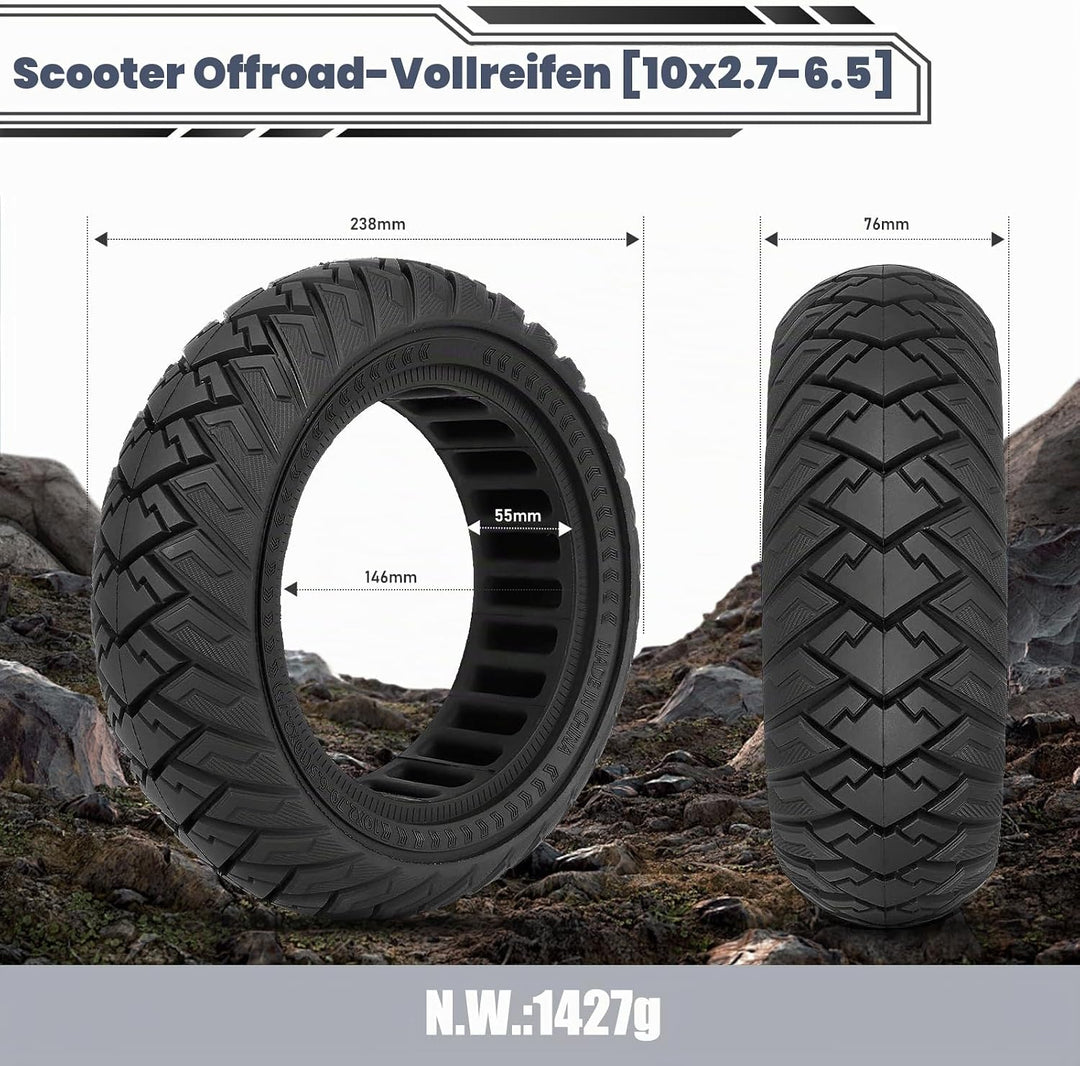 SYACHI 10x2,70-6,5 Offroad-Vollreifen für Elektroroller, Schlauchloser Offroad-Reifen, 10 Zoll Schla
