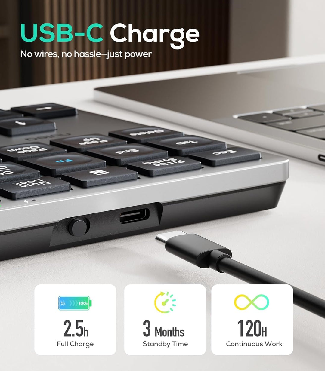 Nulea Kabelloses tragbares Ziffernblatt mit Bluetooth 5.0, wiederaufladbar über USB-C, 34-Tasten-Blu