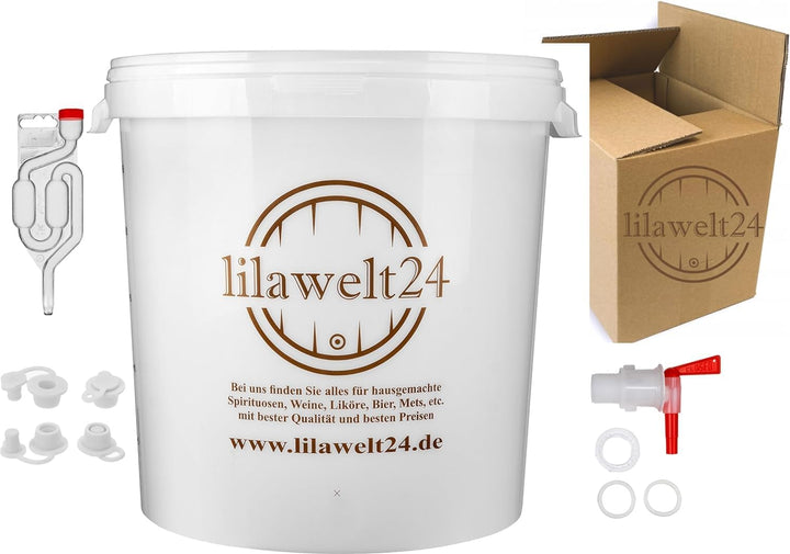 lilawelt24 2 Gärbehälter Set 15L+30L + Gärrohr+ Hahn+ Stopfen Gäreimer Gärfass Gärballon