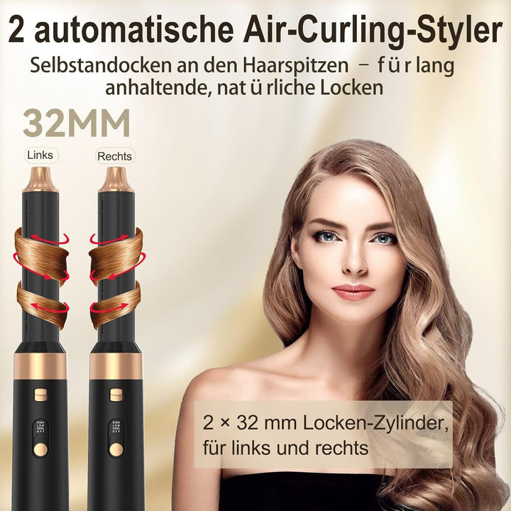 6 in 1 Warmluftbürste & Styler Set, 1000 W Föhnbürste mit abnehmbaren Aufsätzen, Professionelle Heis