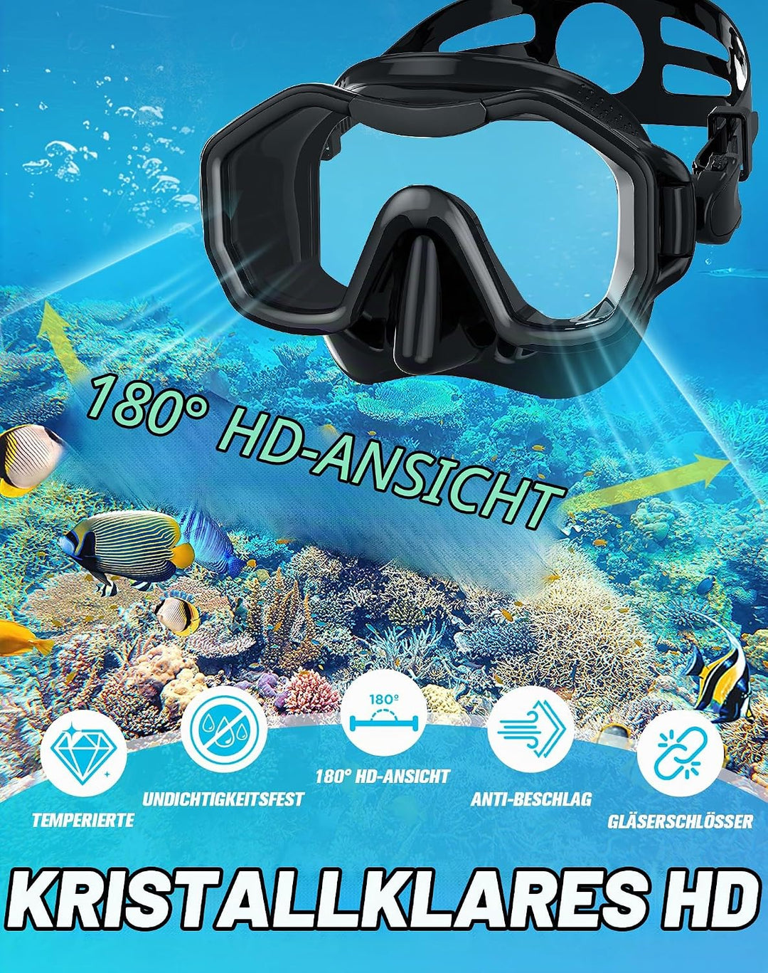 Lealinga Schnorchelset Erwachsene, 2er-Set, Schnorcheln Set mit Panorama Schnorchelmaske und Dry Sch