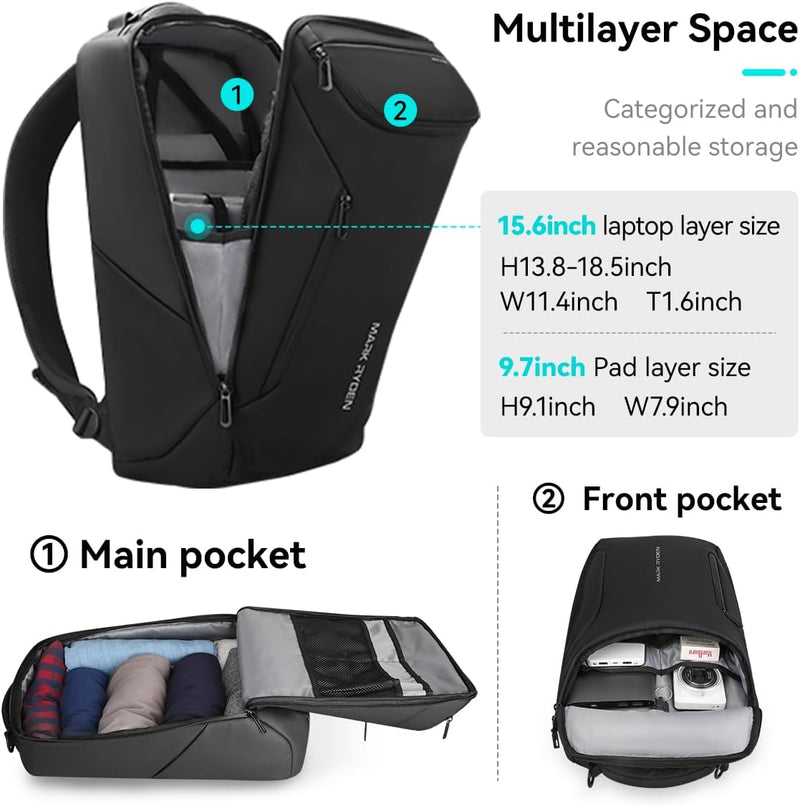 MARK RYDEN Grosse Kapazität Laptop Rucksack mit USB 17.3 Zoll/15.6 Zoll für Männer Multifunktionsruc