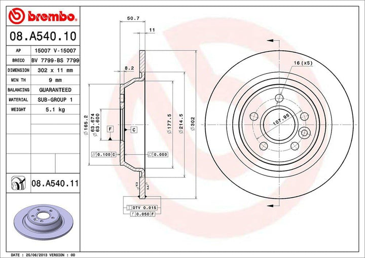 BREMBO 2 Bremsscheiben Bremsscheiben Rotoren 08.A540.11