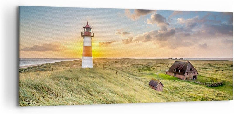 Wandbilder Dekoration Wohnzimmer Leuchtturm Meer Panorama Bilder auf Leinwand 120x50cm Leinwandbild