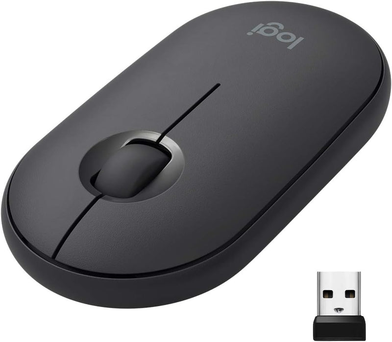 Logitech M350 Pebble Kabellose Maus, Bluetooth und 2.4 GHz Verbindung via Nano USB-Empfänger, 18-Mon