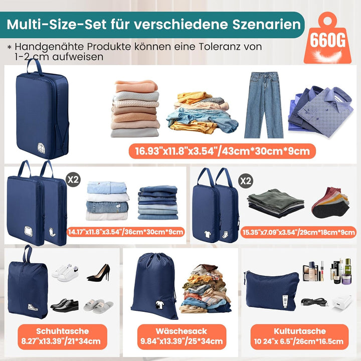 Packing Cubes Compression 8 Stück Koffer Organizer,Wasserdicht PackwüRfel Packtaschen Kompression, T
