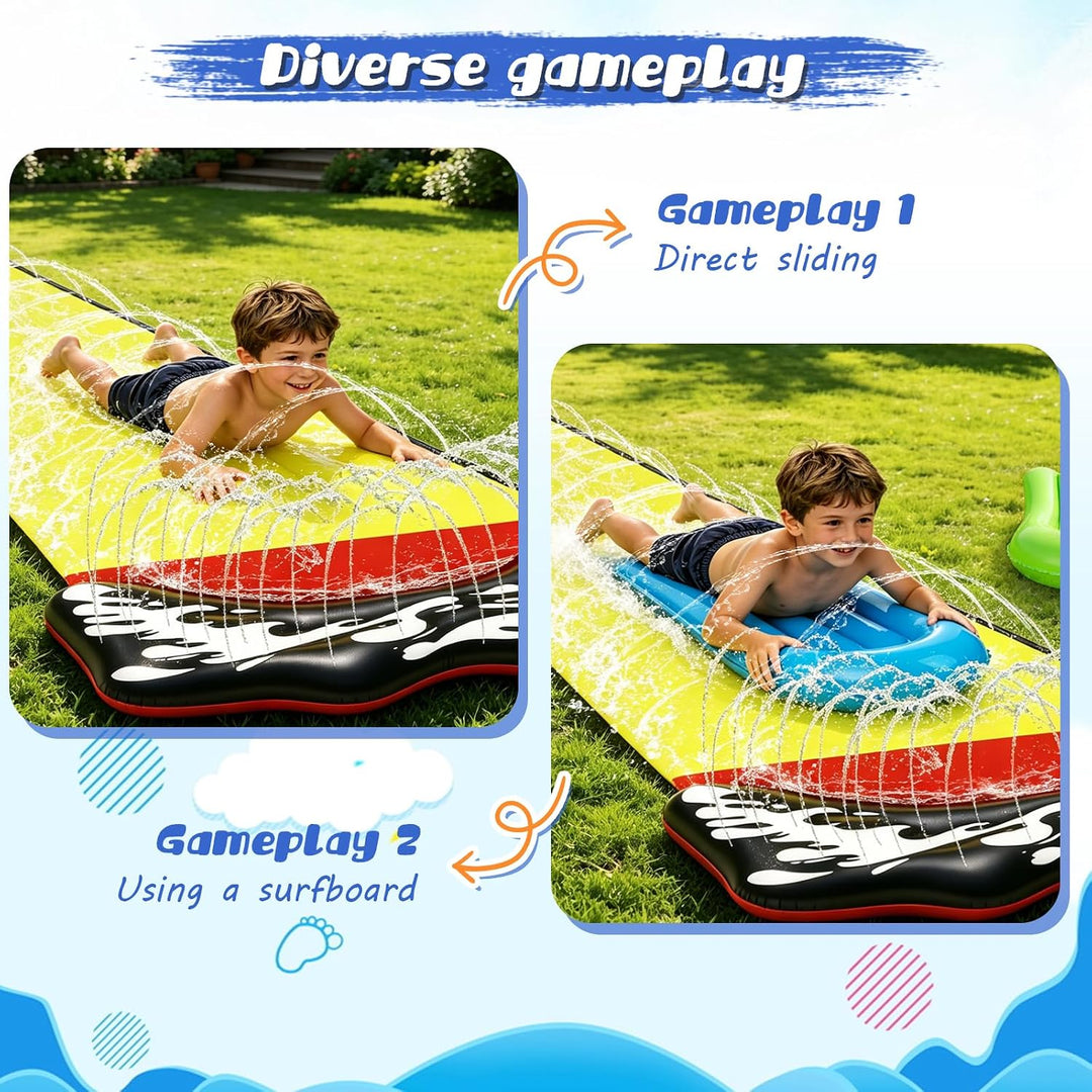 Wasserrutsche Garten für Kinder, 480 * 71cm Wasserrutschmatte mit 2 Bodyboards, Wasserrutsche Kinder