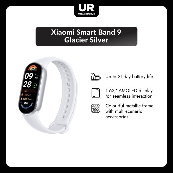 Xiaomi Smart Band 9 Fitness Tracker, AMOLED Display with 1200 Nits, Sp02 Tracking, Sleep and Heart R