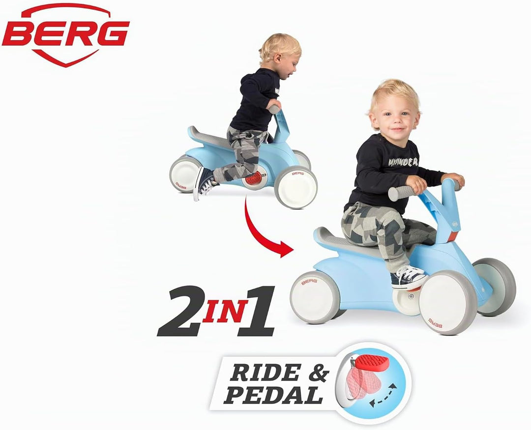 BERG GO2 2in1 Rutschauto Blau | Kinderrutscher & Laufrad ab 1 Jahr | Kinderauto mit ausklappbaren Pe