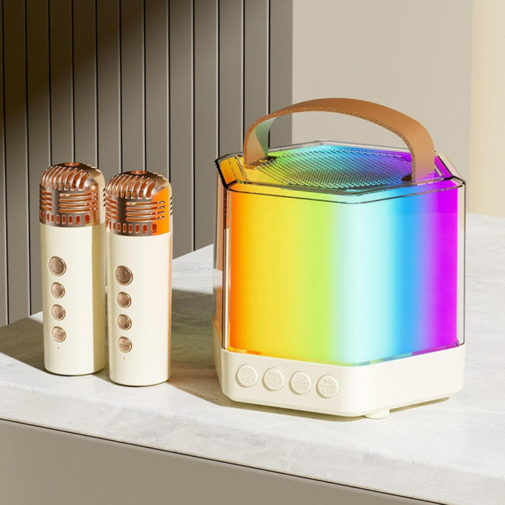 Karaoke-Maschine mit 2 Mikrofonen, RGB-Farblicht, kabelloser Karaoke-Lautsprecher, RGB-Beleuchtung,