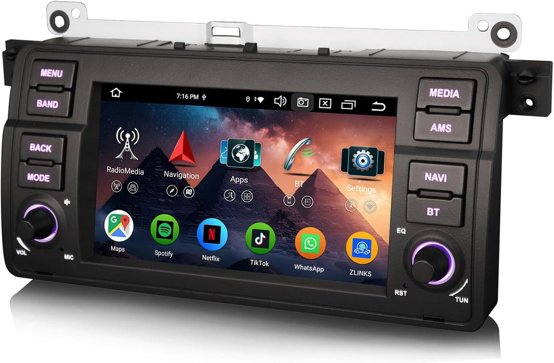 Erisin 8-Kern 4GB+64GB 7 Zoll Android 16 Autoradio für BMW E46 3er 318i 320i 325i M3 Rover 75 MG ZT