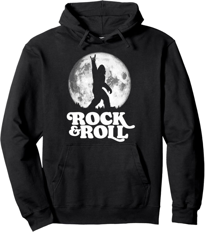 Rock n' Roll! Bigfoot Sasquatch & Full Moon Pullover Hoodie