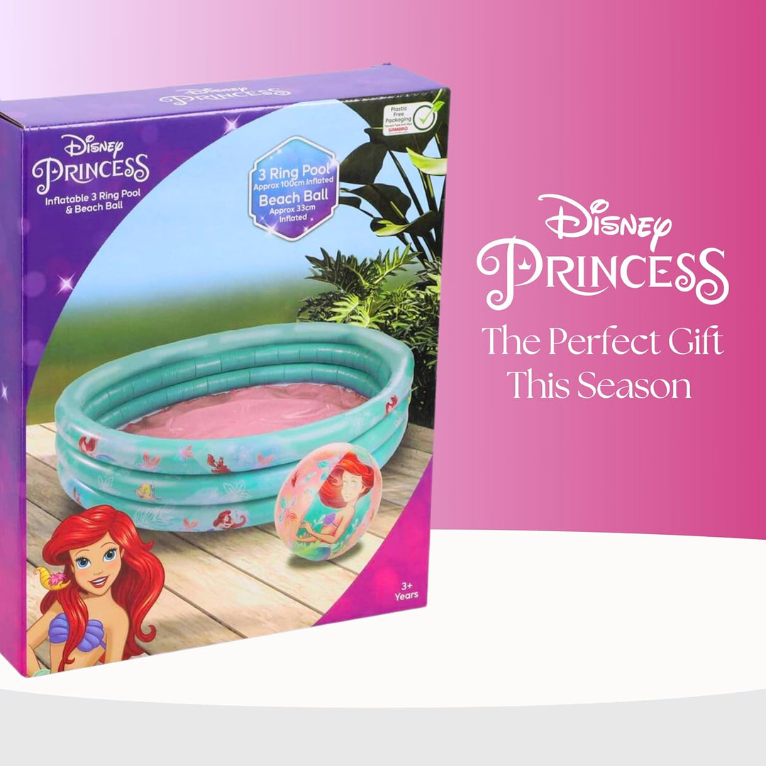 Disney Princess Aufblasbarer Pool, Ariel Sebastian Fabius Kinderpool, Rund Mehrfarbig, 100 cm